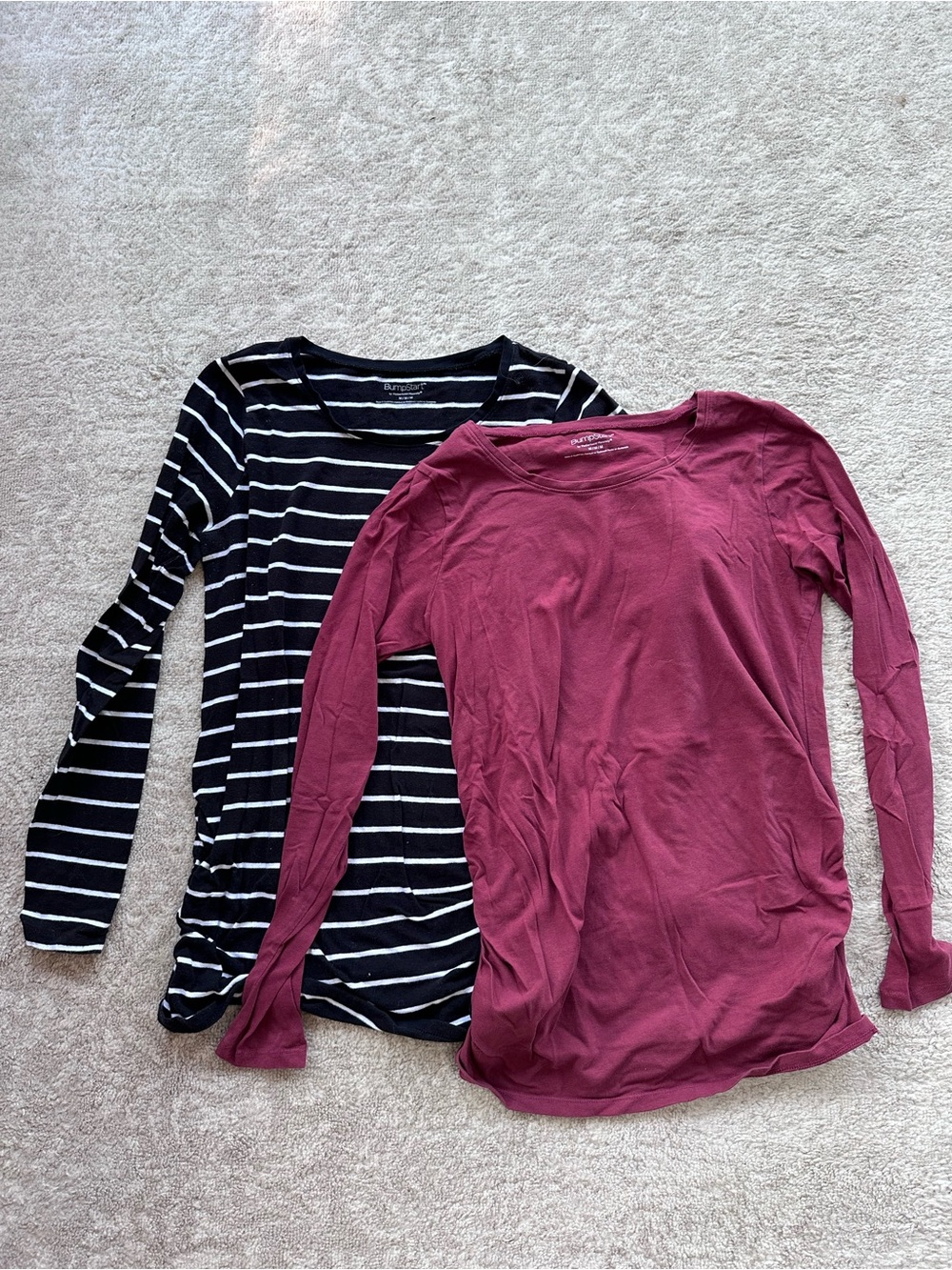BumpStart Women's Long Sleeve Tees – Black/White Stripe & Burgundy